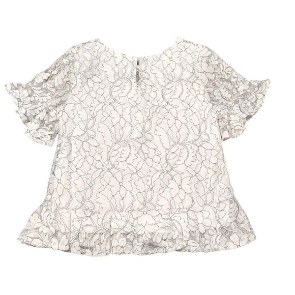 Heartloom Womens White Floral Lace Ruffle Short Sleeve Top - Picture 2 of 8
